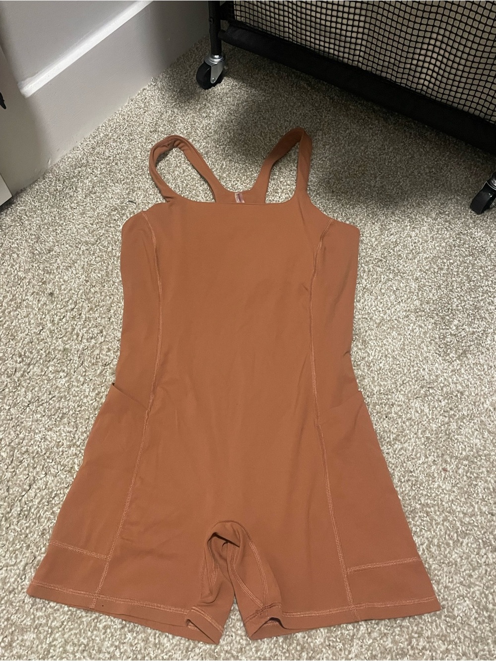 FP Movement by Free People Rust Orange Square-Neck Bodysuit Romper